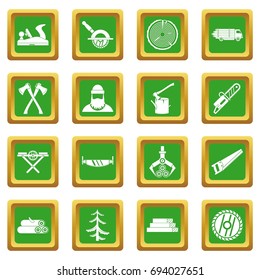 Timber industry icons set in green color isolated vector illustration for web and any design