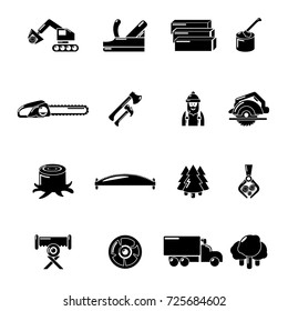 Timber industry icons set. Simple illustration of 16 timber industry vector icons for web