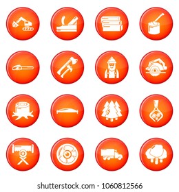 Timber industry icons set vector red circle isolated on white background 