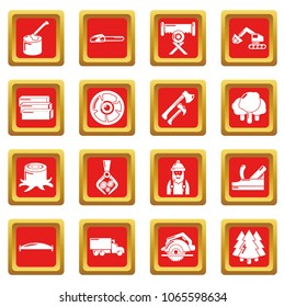 Timber industry icons set vector red square isolated on white background 