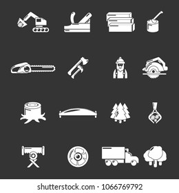 Timber industry icons set vector white isolated on grey background 