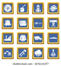 Timber industry icons set vector blue square isolated on white background 