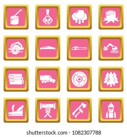 Timber industry icons set vector pink square isolated on white background 