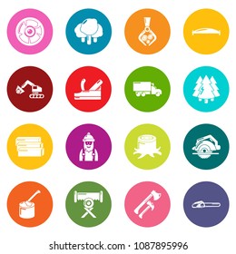 Timber industry icons set vector colorful circles isolated on white background 