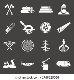 Timber industry icons set vector white isolated on grey background