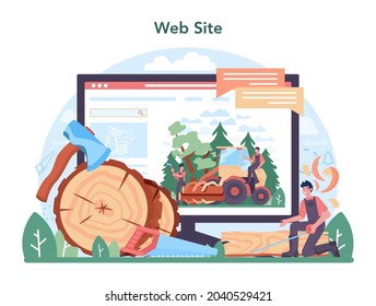 Timber Industry Online Service Or Platform. Logging And Woodworking Process. Global Industry Classification Standard. Website. Vector Illustration