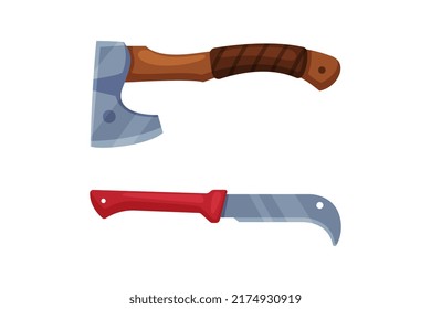 Timber industry tools set. Woodworker and lumberjack equipment vector illustration