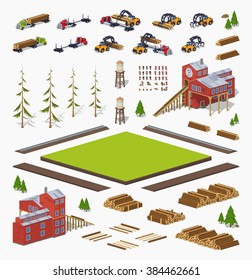 Timber isometric infographic construction set. Build your own design