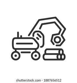 Timber loading crane, linear icon. Line with editable stroke