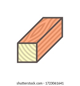 Timber or lumber icon. That is wood has been sawed or split process into beam, plank or board in wood production industry. For construction i.e. structural, wall and floor. Also for furniture making.