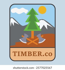 timber and lumberjack with mountains background