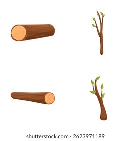 Timber material icons set cartoon vector. Natural lumber, carpentry material. Forestry industry