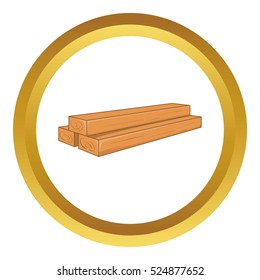 Timber planks vector icon in golden circle, cartoon style isolated on white background