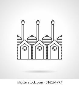 Timber processing factory.  Flat line style vector icon. Industrial building. Elements of web design for business and website.