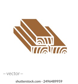 timber stack icon, wooden building material, flat vector illustration