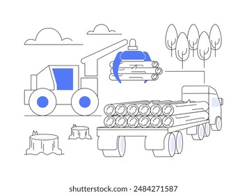 Holztransport abstrakte Konzept Vektorillustration. Holztransporter transportieren Tonnen von Holz, Bäume zum Verkauf fällen, Ernteplanung, Entwaldungsproblem abstrakte Metapher.