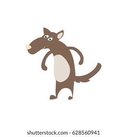 Timber wolf personage vector illustration isolated on white background. Cute wild animal, zoo wildlife character in cartoon style.