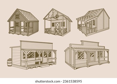 Timber wooden house architecture illustration vector set