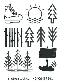 timberland line art. pines tree line art illustration