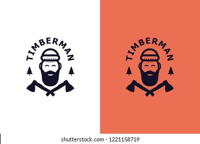 Timberman, lumberjack logo. Vector illustration retro design.