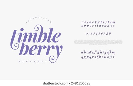 Timbleberry premium luxury elegant alphabet letters and numbers. Vintage wedding typography classic serif font decorative vintage retro. creative vector illustration