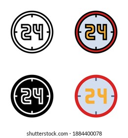 Time 24 Hours Icon Set with Outline, Filled Outline, Glyph and Flat Design