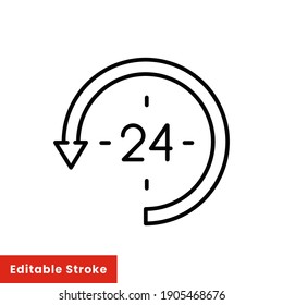 Time 24 hours icon. Twenty hour full open service operation. Free dial all day. online support. Passage of time. Line Vector illustration. Design on white background. Editable Stroke EPS10