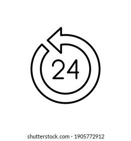Time 24 hours icon. Twenty hour full open service operation. Free dial all day. online support. Passage of time. Line Vector illustration. Design on white background. EPS10