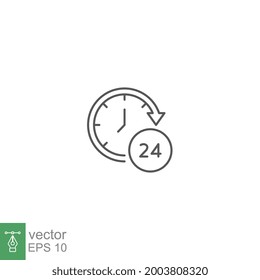 Time 24 hours icon. Twenty hour full open service operation. Free dial all day. online support. clock symbol. Passage of time. Line Vector illustration. Design on white background. EPS10