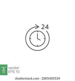 Zeit 24 Stunden Symbol. 20-stündiger Full-Service-Betrieb. Kostenlos wählen Sie den ganzen Tag. Online-Support. Uhr, Deadline-Symbol. Zeitüberschreitung. Vektorgrafik der Linie. Design auf weißem Hintergrund. EPS10