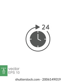 Time 24 Hours Icon. Twenty Hour Full Open Service Operation. Free Dial All Day. Online Support. Clock, Deadline Symbol. Passage Of Time. Solid Vector Illustration. Design On White Background. EPS10