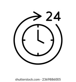 Time 24 hours icon. Twenty hour full open service operation. Free dial all day. online support. clock, Deadline symbol. Passage of time. Line Vector illustration. Design on white background. EPS10