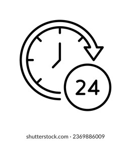 Time 24 hours icon. Twenty hour full open service operation. Free dial all day. online support. clock symbol. Passage of time. Line Vector illustration. Design on white background. EPS10
