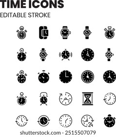 Tempo - ícones de vetor com 25 glifos