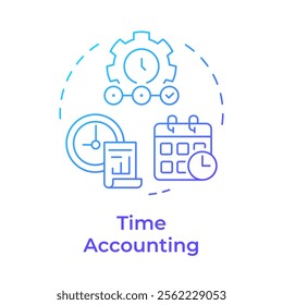 Time accounting blue gradient concept icon. Real-time tracking and monitoring. Field service management. Round shape line illustration. Abstract idea. Graphic design. Easy to use in article