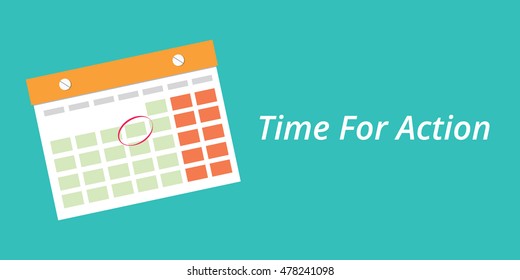 time for action concept with a calendar blue background 