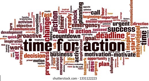 Time for action word cloud concept. Vector illustration