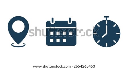 Time address and date icon . Essential Time and Place Icon Collection . EPS 10