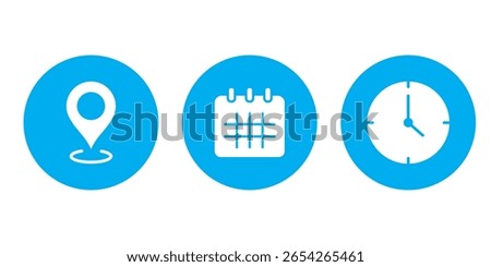 Time address and date icon . Essential Time and Place Icon Collection . EPS 10