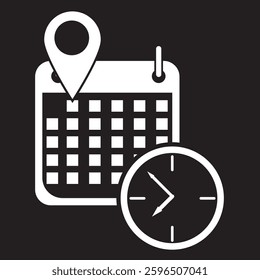 Time, address, and date icon vector in trendy style. Clock, map pin, and calendar in flat design