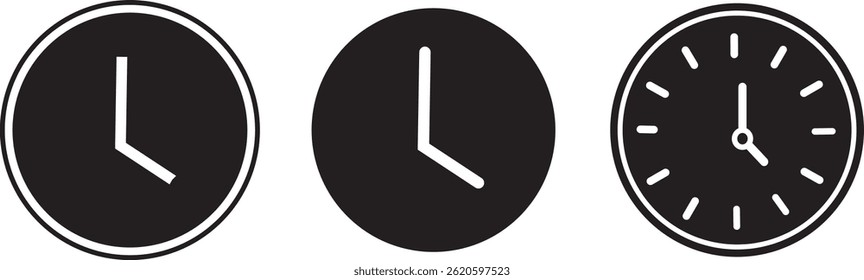 Time, address, and date icon vector in flat style. Appointment icon set, Clock, calendar, location. Vector background.
