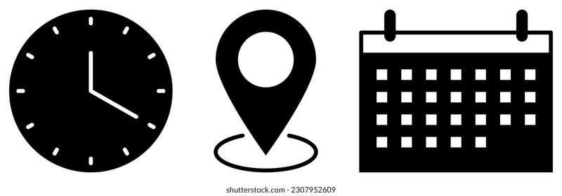 Time, Address and Date Icons. Vector illustration