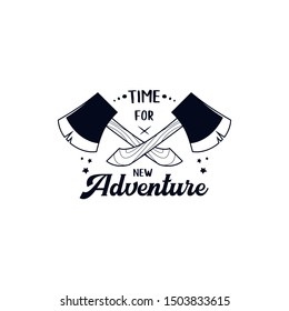 Time for Adventure Forest camp labels emblem in vintage style with blue colour. outdoor mountain logo badge for adventure, explorer, camping and hiking logo patches.