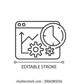 Time analysis linear icon. Business management strategy. Dashboard presentation with project data. Thin line customizable illustration. Contour symbol. Vector isolated outline drawing. Editable stroke