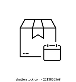 Time Appointment for Express Delivery Service Outline Icon. Schedule in Calendar for Date Delivery Line Icon. Parcel Box Deliver Day Hour Year Pictogram. Editable Stroke. Isolated Vector Illustration.