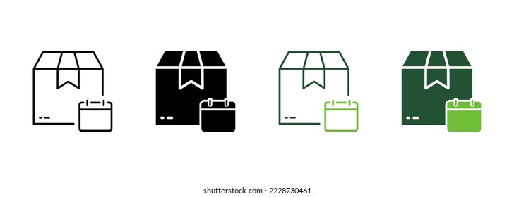 Cita de tiempo para la silueta de servicio de entrega rápida e icono de línea. Programar en el icono Calendario para la entrega de fechas. Cuadro de parcelas Entregar Pictograma de año de hora de día. Stroke editable. Ilustración vectorial.