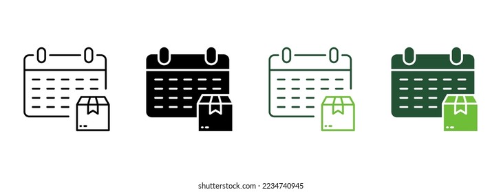 Terminplanung für den Express-Lieferservice Silhouette und Line Icon. Zeitplan im Kalender für das Lieferdatum-Symbol. Paketschachtel Lieferung Tag Stunde Jahr Piktogramm. Bearbeitbarer Stroke. Vektorgrafik.