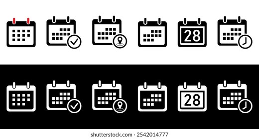 Time appointment reminder, date and location icon event elements. Calendar icon collection vector illustration.