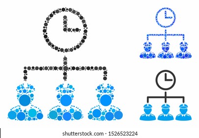 Time army mosaic for time army icon of circle elements in variable sizes and color hues. Vector circle elements are combined into blue illustration. Dotted time army icon in usual and blue versions.