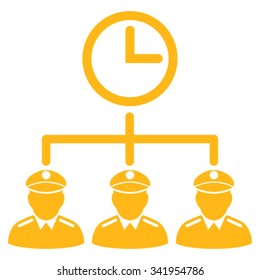 Time Army vector icon. Style is flat symbol, yellow color, rounded angles, white background.
